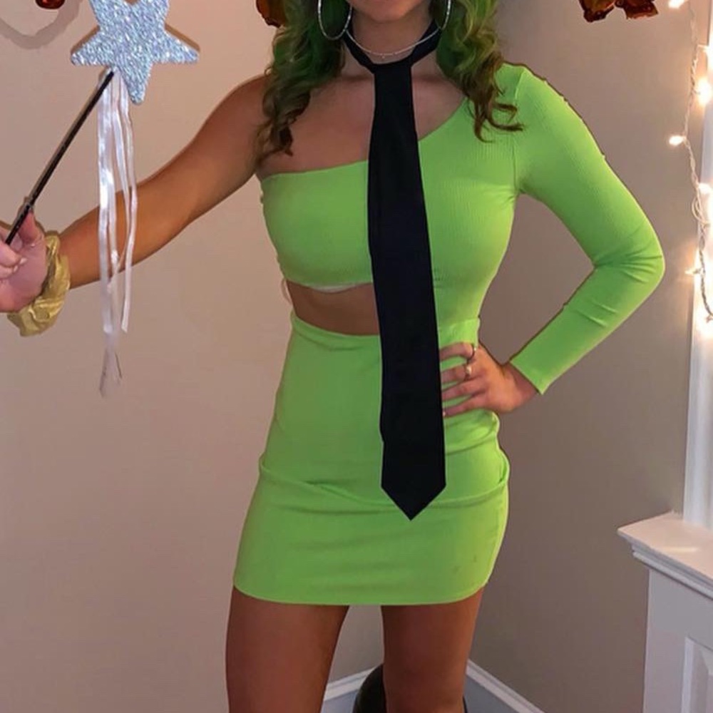 Mini neon green cut out dress